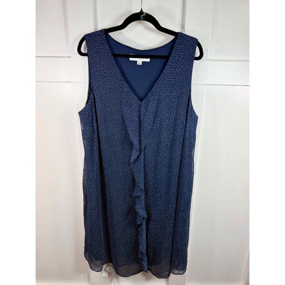 Emma & Michele Dresses & Skirts - Emma & Michele Navy Blue Polka Dot Ruffle Front Sleeveless Shift Dress 2X
